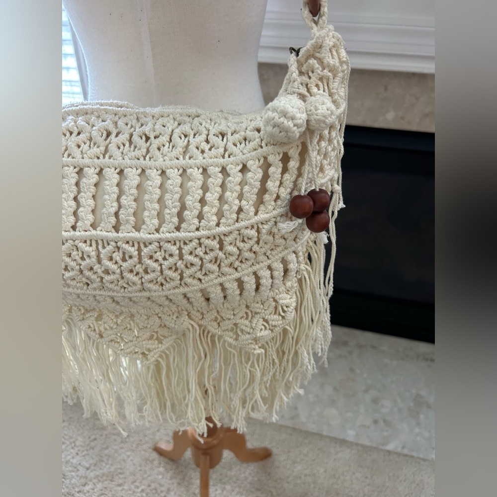 The Sak Bohemian Macrome Cream Fringe Shoulder Bag - Picture 2 of 15